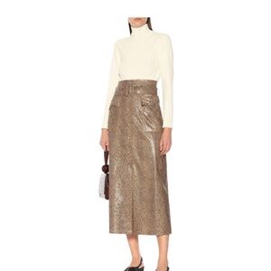 Nanushka Aarohi Brown Snake Vinyl Button Front A-Line Midi Skirt M